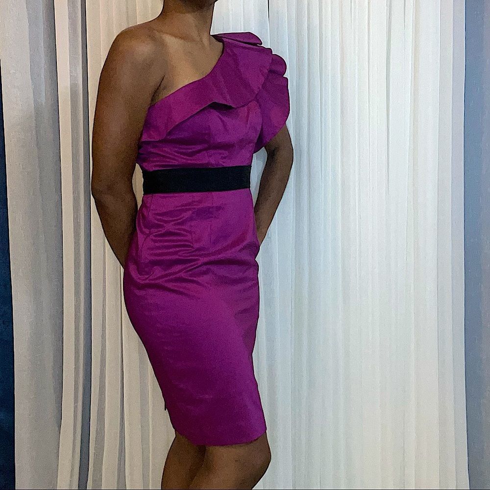Jessica Simpson Purple One Shoulder Ruffle Cocktail Dress Size 6 excellent cond